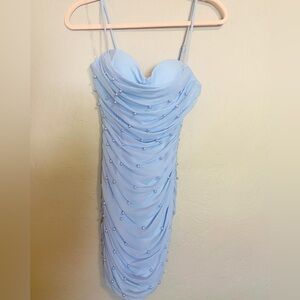 Baby Blue Pearl Mini Dress